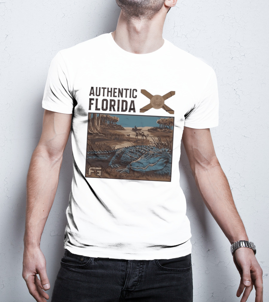 Authentic Florida Alligator With Canoe And Nature Scene T-Shirt