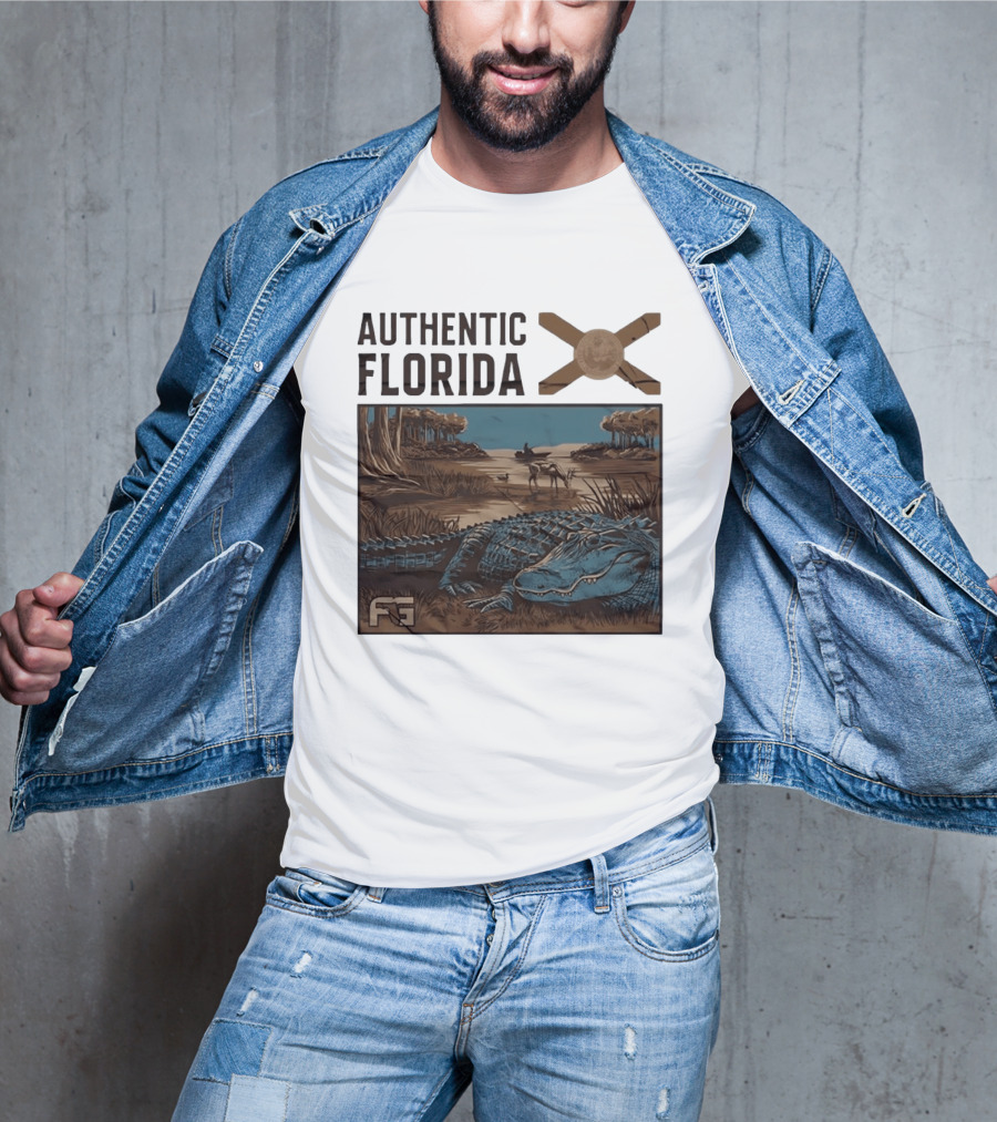 Authentic Florida Alligator With Canoe And Nature Scene T-Shirt