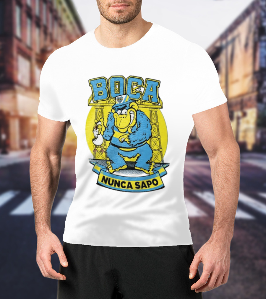Boca Juniors Gorilla Wearing Cap Holding Chicken Boca Nunca Sapo T-Shirt