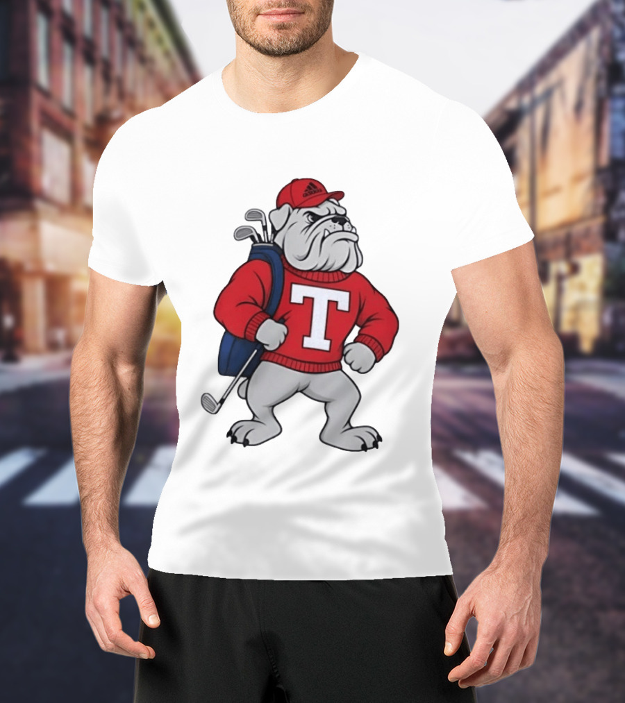 Bulldog Golf Mascot With Letter Sweater And Golf Bag T-Shirt