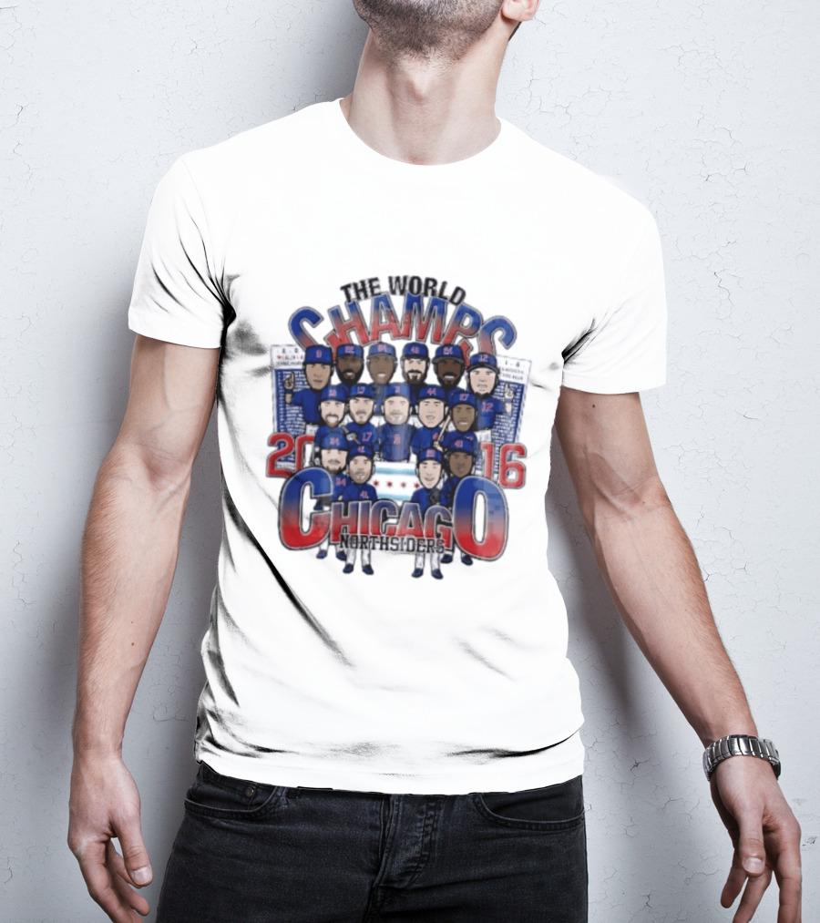 Chicago Cubs MLB The World Champs 2016 Northsiders Cartoon Caricature Roster T-Shirt
