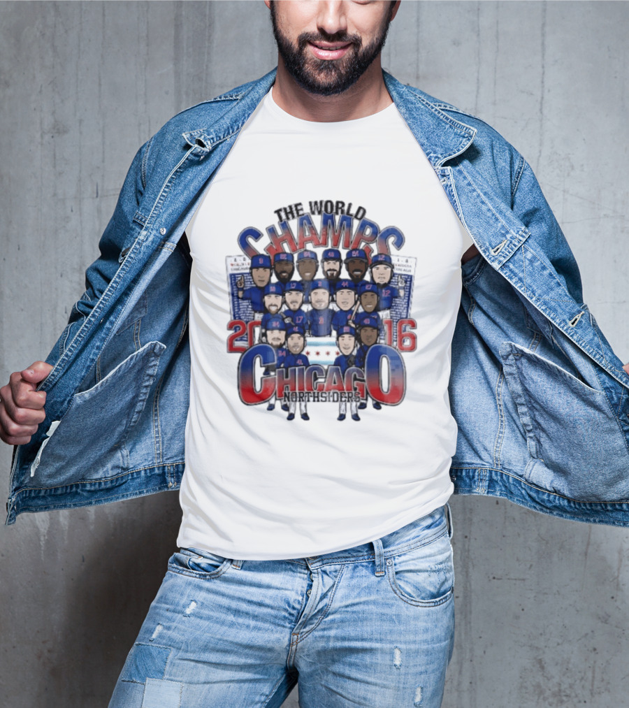 Chicago Cubs MLB The World Champs 2016 Northsiders Cartoon Caricature Roster T-Shirt