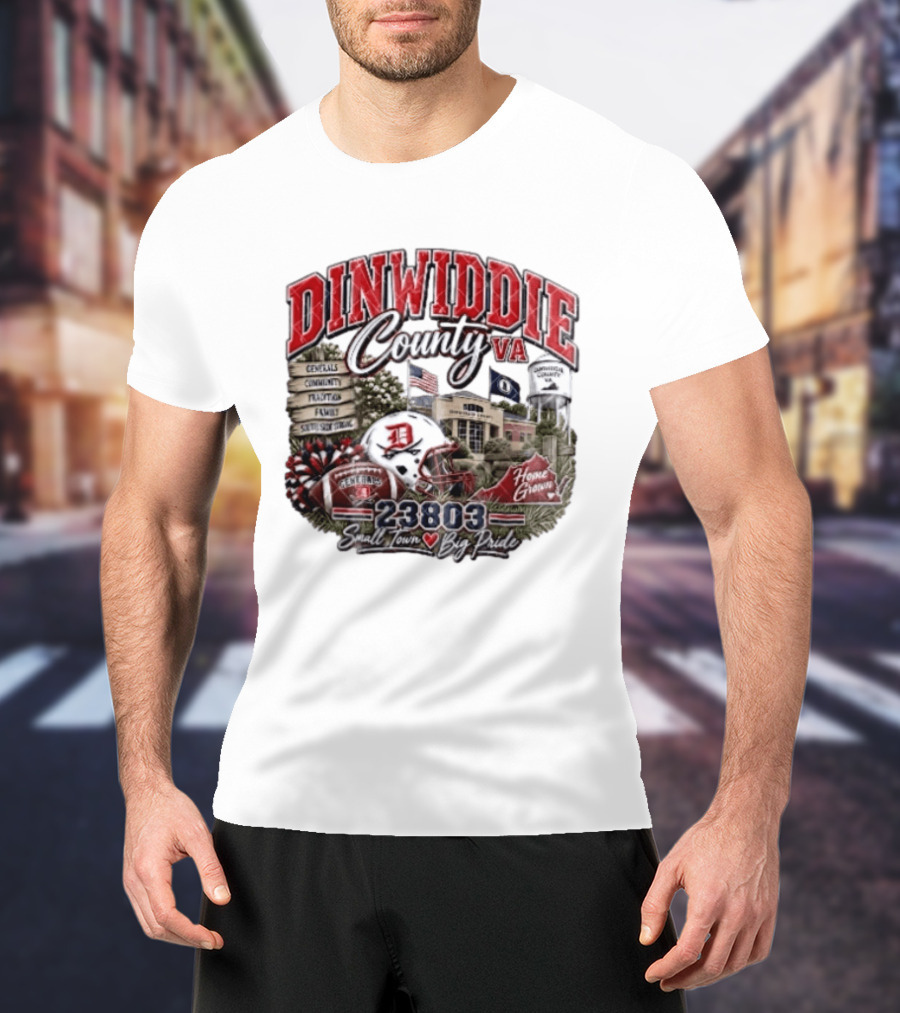 Dinwiddie County VA Generals South Side Strong 23803 Small Town Big Pride Home Grown Football Helmet Community Tradition Family T-Shirt