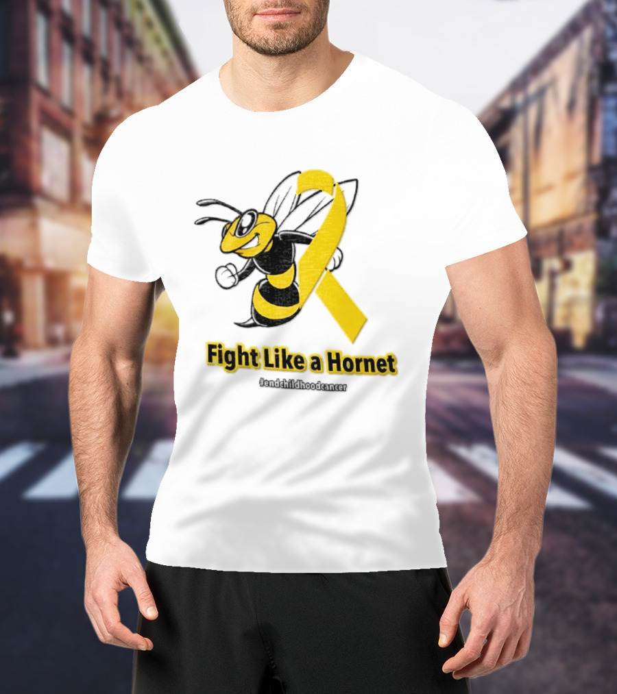 Fight Like A Hornet End Childhood Cancer Awareness Gold Ribbon T-Shirt