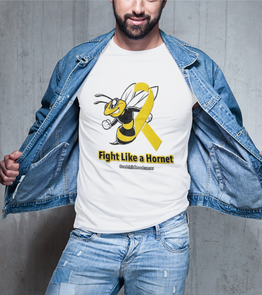 Fight Like A Hornet End Childhood Cancer Awareness Gold Ribbon T-Shirt