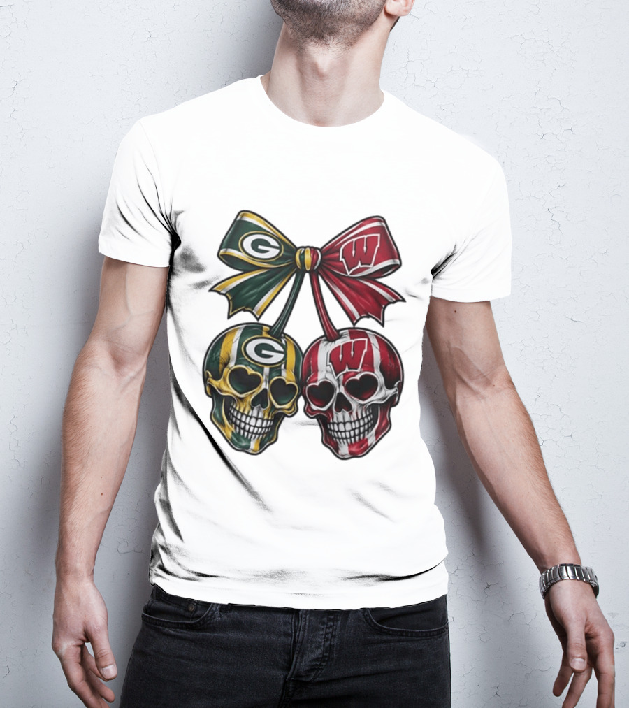 Green Bay Packers Wisconsin Badgers Skulls Bow T-Shirt