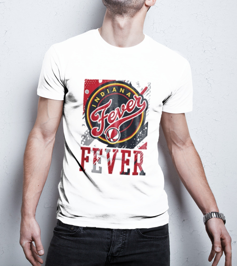 Indiana Fever WNBA Distressed Paint Splatter Basketball Logo Fever T-Shirt