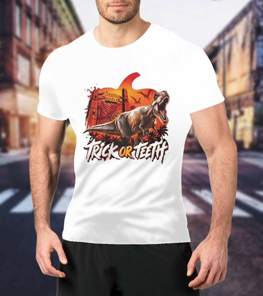 Jurassic World Trick Or Teeth Dinosaur Halloween Pumpkin Gate Rex T-Shirt