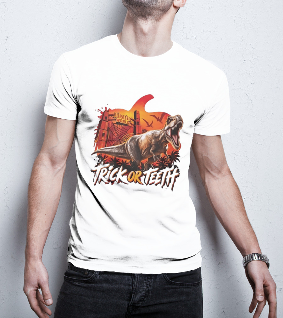 Jurassic World Trick Or Teeth Dinosaur Halloween Pumpkin Gate Rex T-Shirt