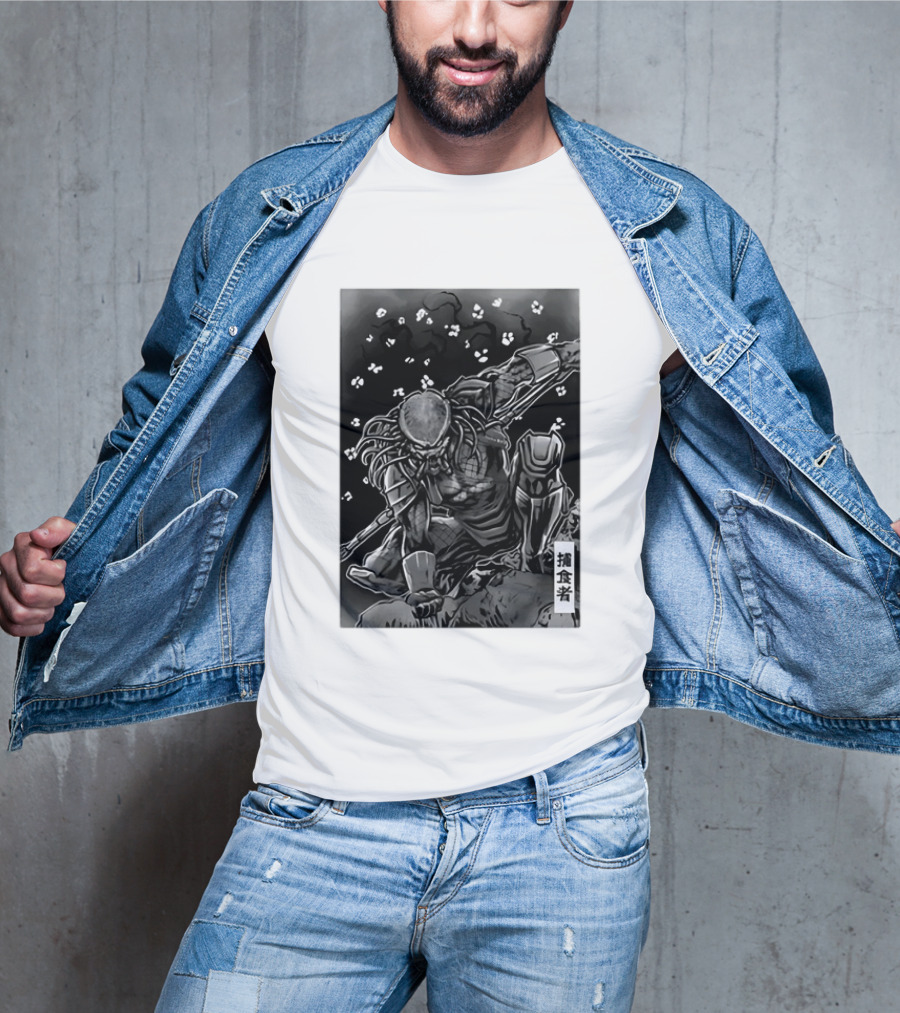 Predator Japanese Kanji Ink Sci Fi Alien Manga T-Shirt