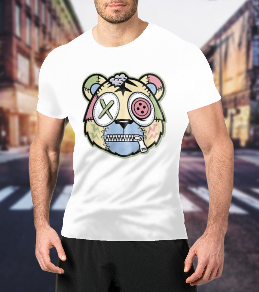 Tm Cartoon Patchwork Zombie Bear Button Eye Zipper Mouth T-Shirt