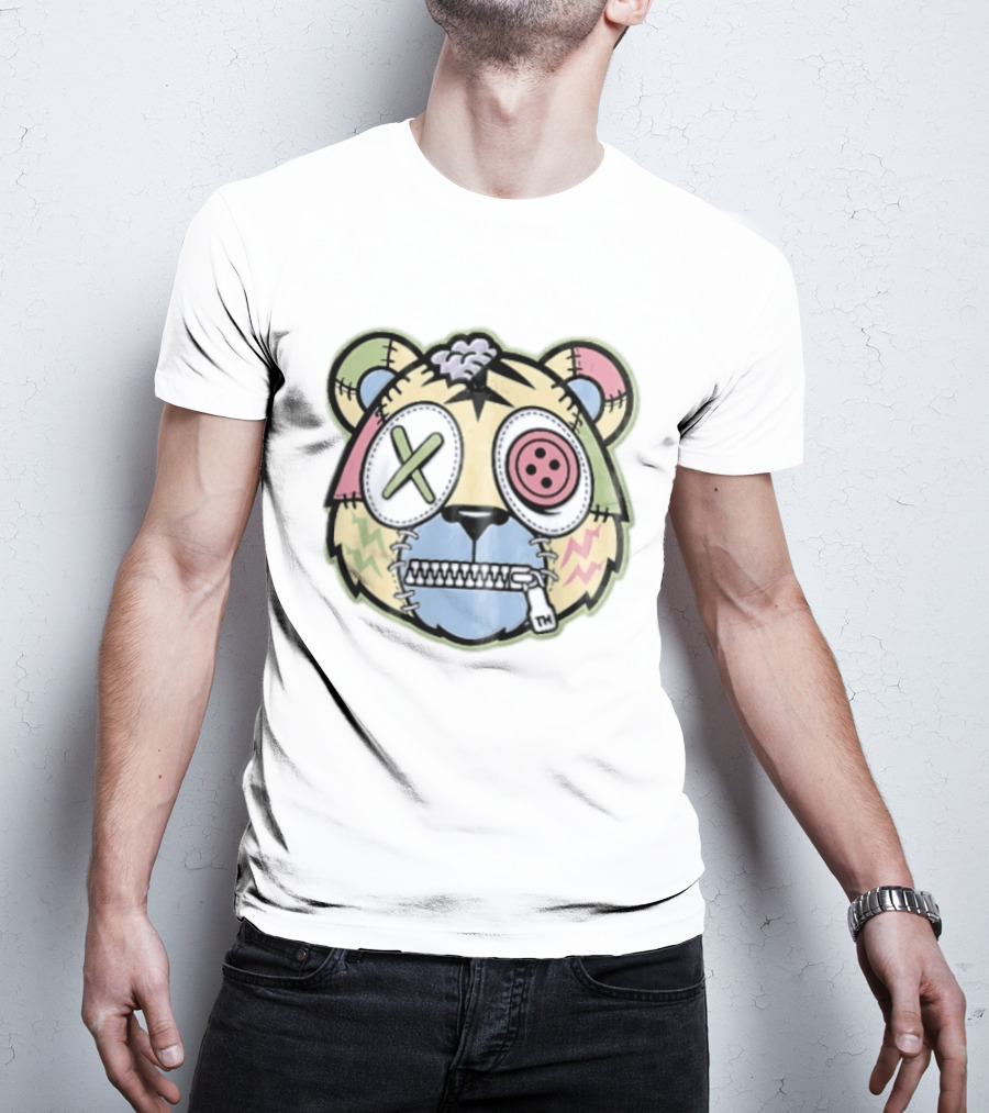 Tm Cartoon Patchwork Zombie Bear Button Eye Zipper Mouth T-Shirt