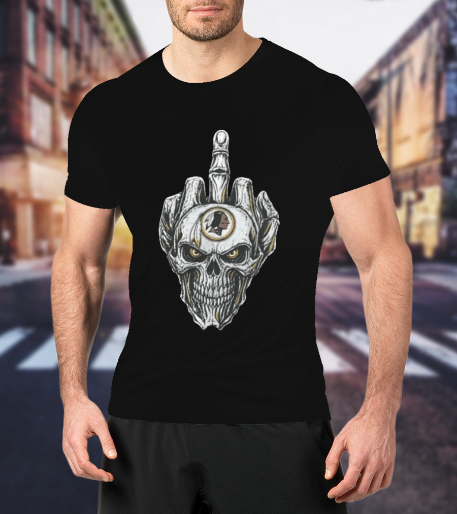 Washington Redskins Skull With Middle Finger Skeleton Hand T-Shirt