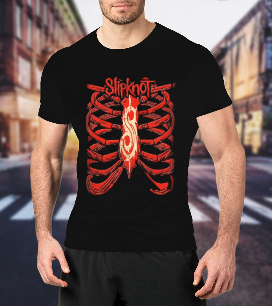 Slipknot Red Skeletal Ribcage Bones Tribal S Sternum Line T-Shirt