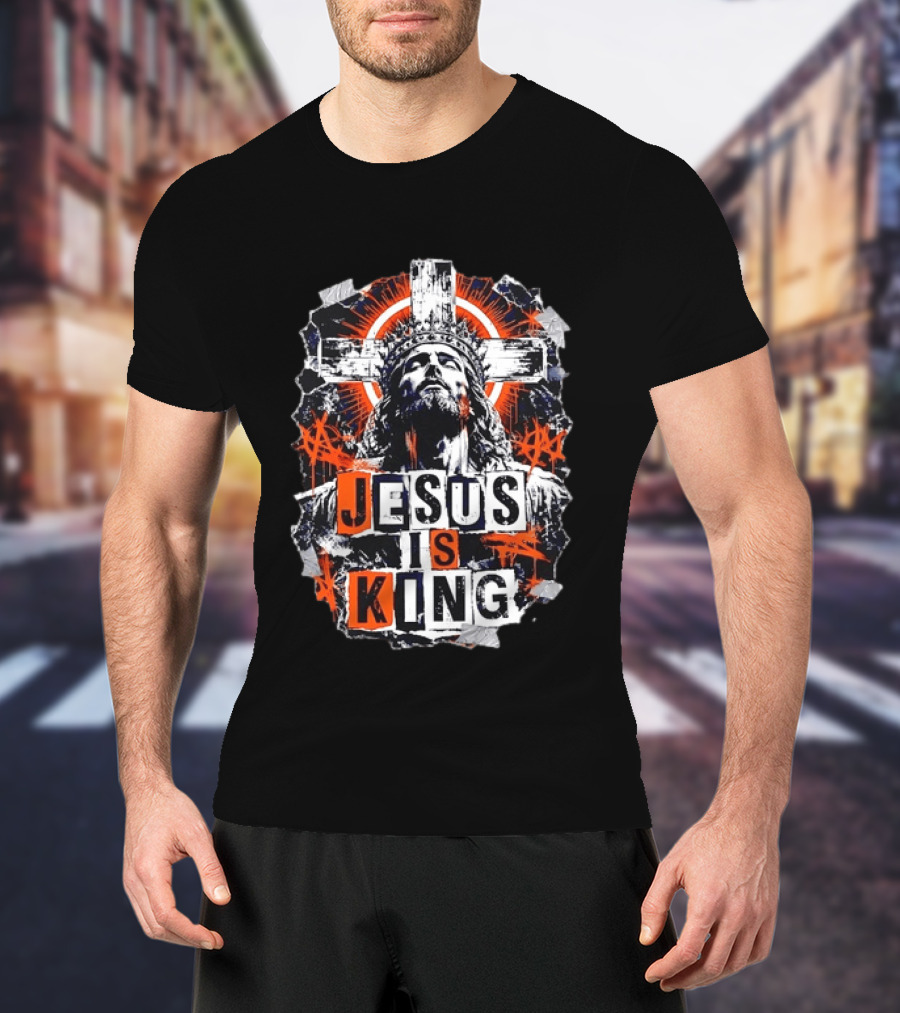 Jesus Is King Distressed Cross Grunge Style Bold Print T-Shirt