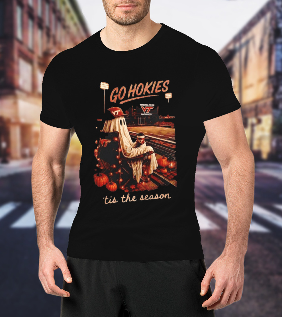 Virginia Tech Hokies Go Hokies Ghost Pumpkin 'Tis The Season T-Shirt
