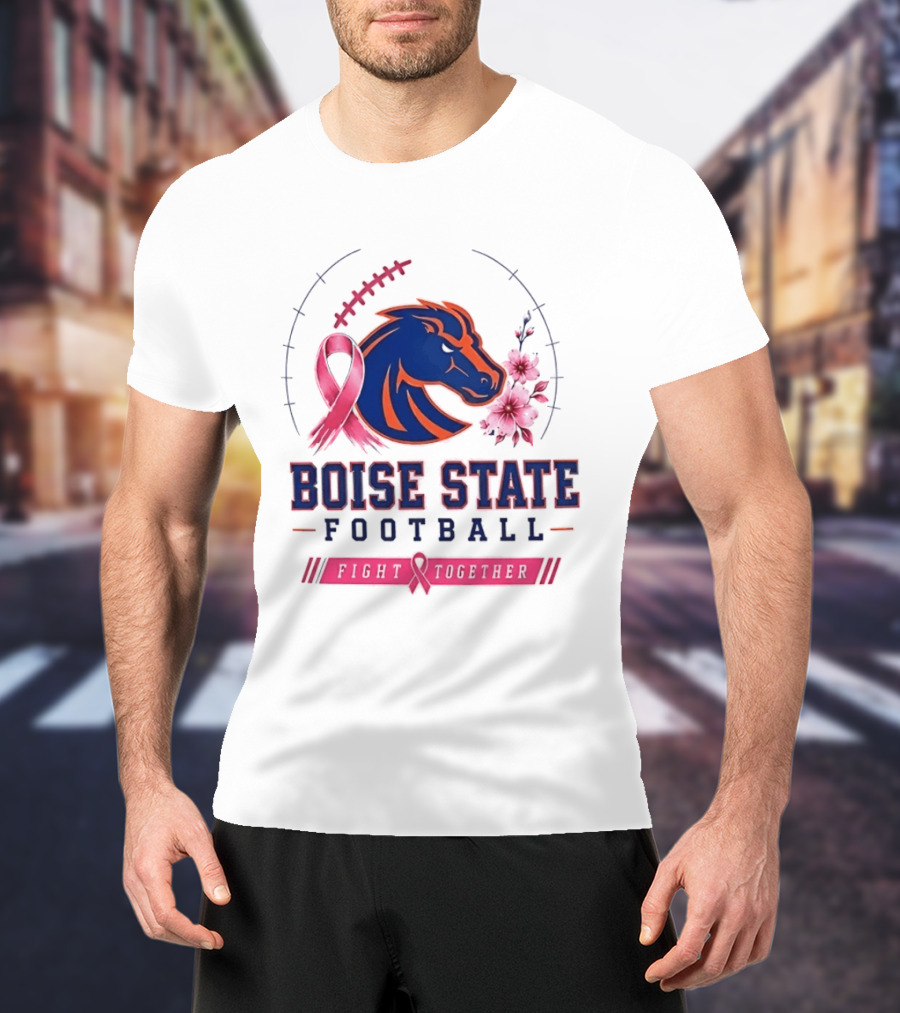 Boise State Broncos Football Fight Together Breast Cancer Awareness Pink Ribbon Flowers T-Shirt