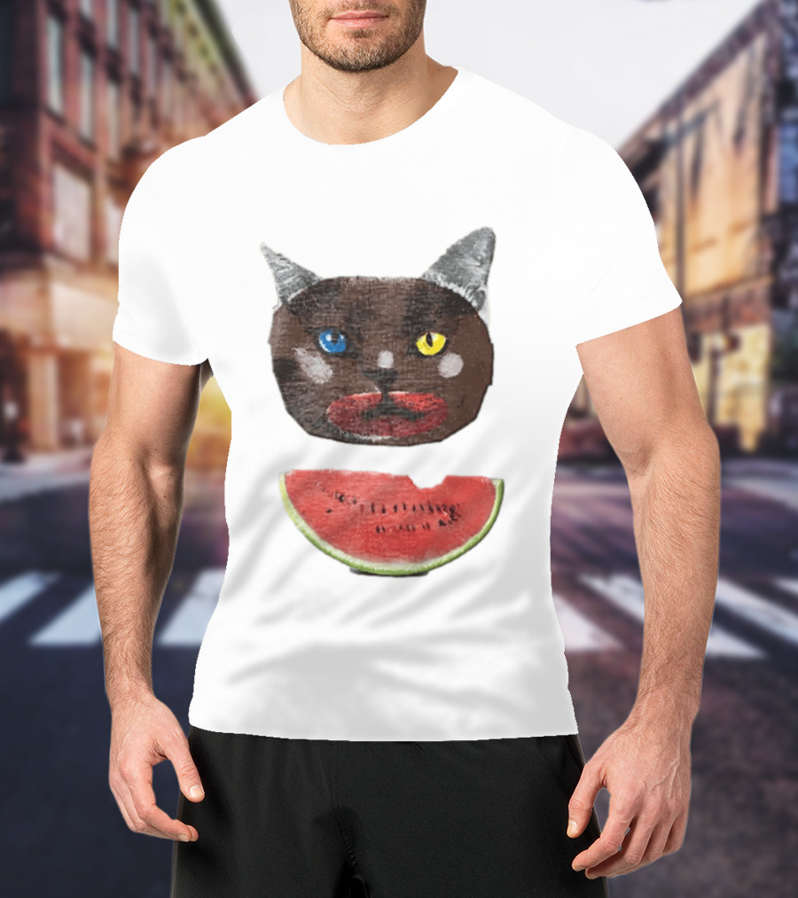 Cat Heterochromia Watermelon Slice Surreal T-Shirt
