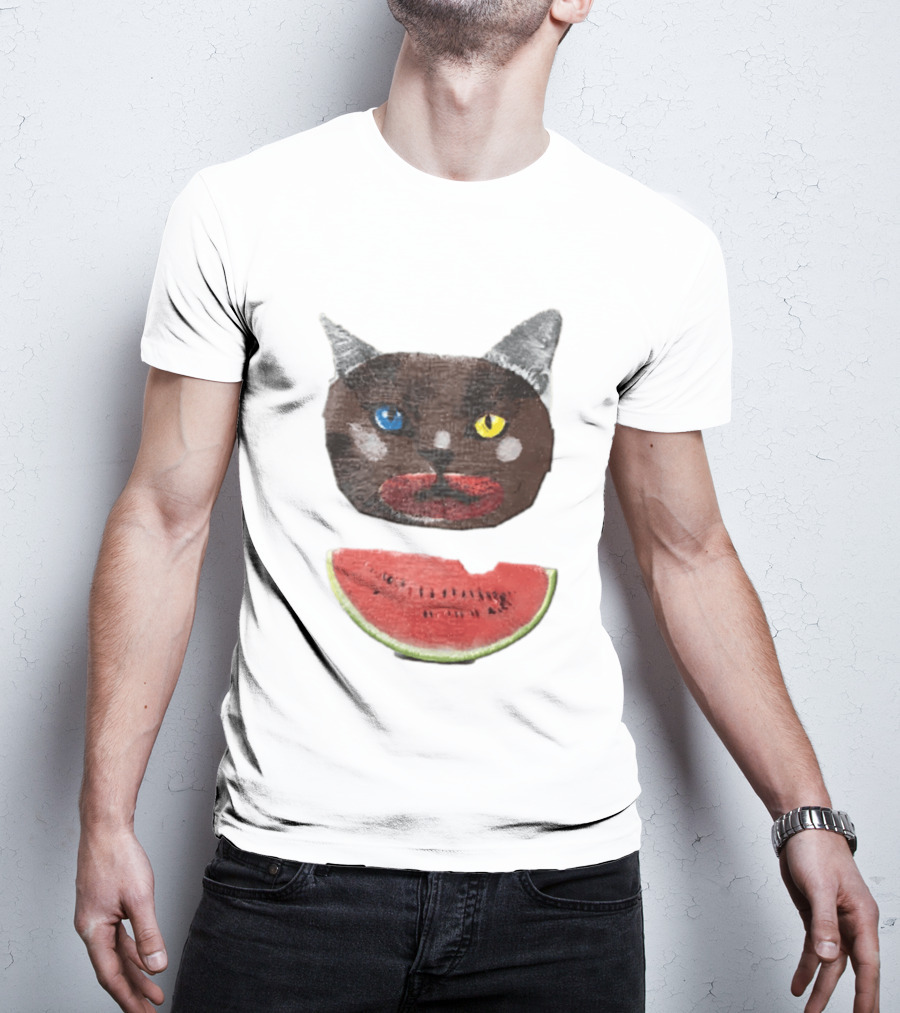Cat Heterochromia Watermelon Slice Surreal T-Shirt
