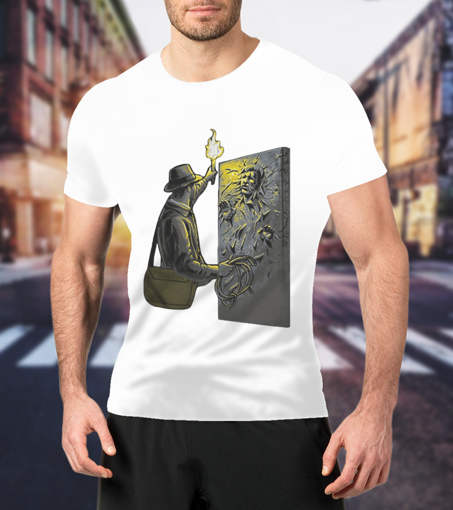 Indiana Jones Exploring Han Solo Frozen In Carbonite Mashup T-Shirt
