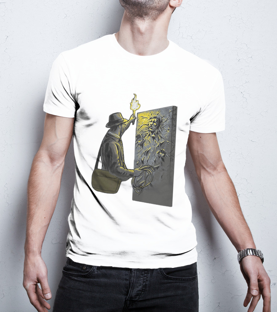 Indiana Jones Exploring Han Solo Frozen In Carbonite Mashup T-Shirt