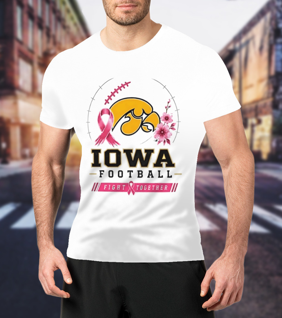 Iowa Hawkeyes Football Pink Ribbon Fight Together Breast Cancer Awareness T-Shirt