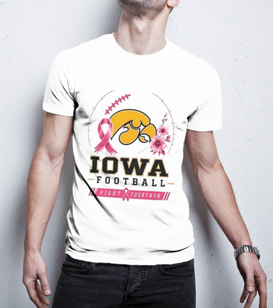 Iowa Hawkeyes Football Pink Ribbon Fight Together Breast Cancer Awareness T-Shirt