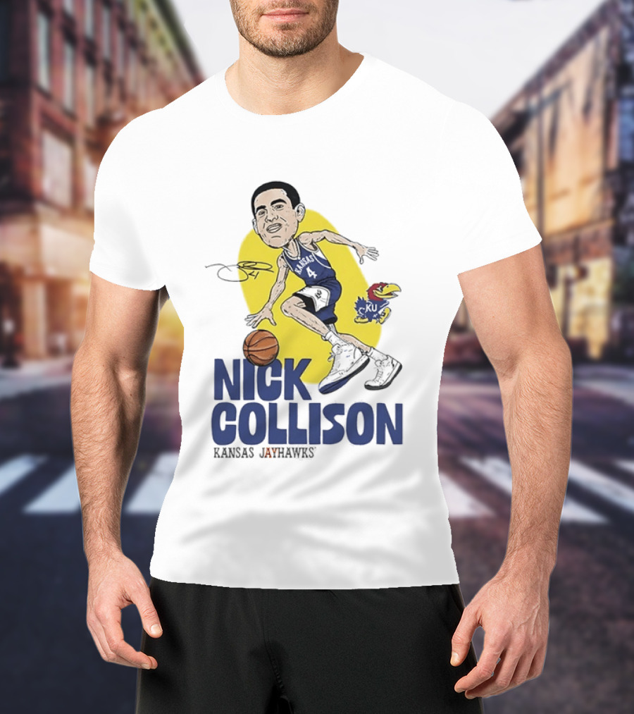 Nick Collison Kansas Jayhawks Basketball Caricature With Signature T-Shirt