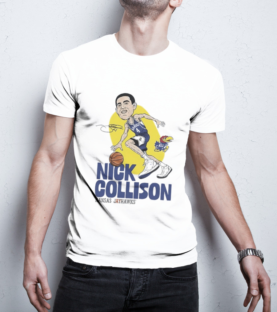 Nick Collison Kansas Jayhawks Basketball Caricature With Signature T-Shirt