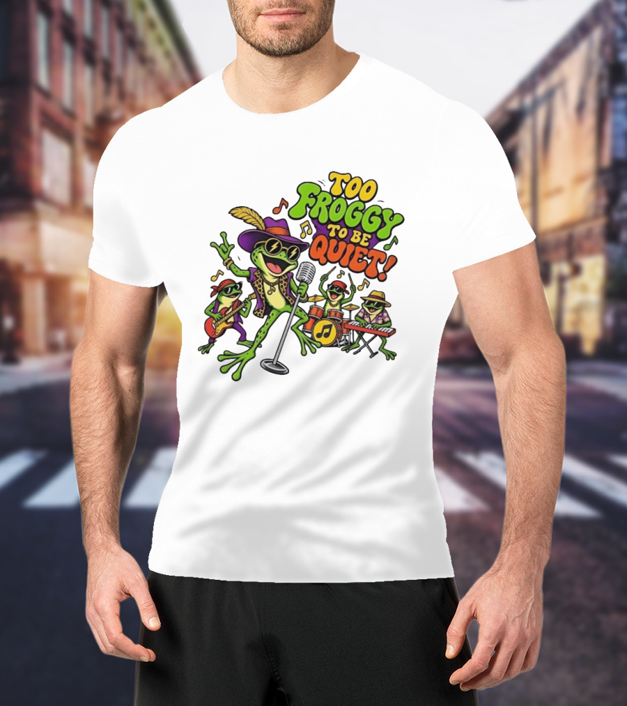 Too Froggy To Be Quiet Rock Band Frogs Group Playing Music T-Shirt