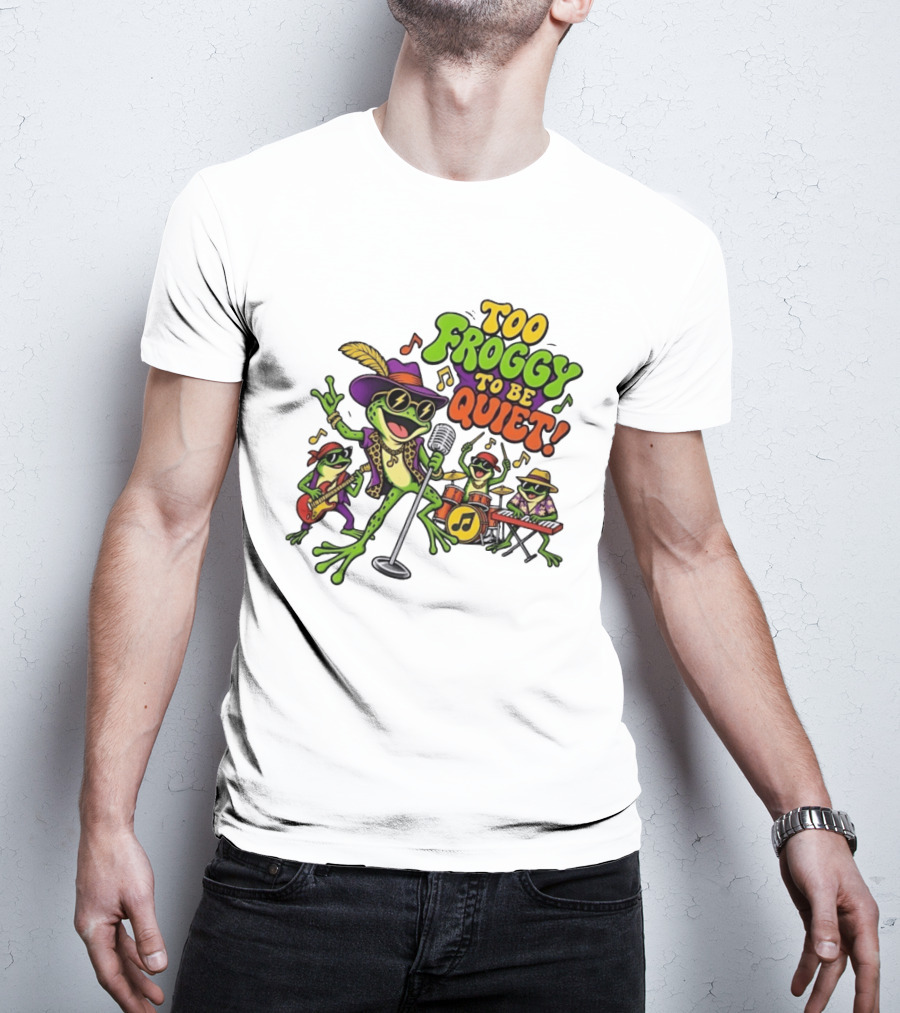 Too Froggy To Be Quiet Rock Band Frogs Group Playing Music T-Shirt