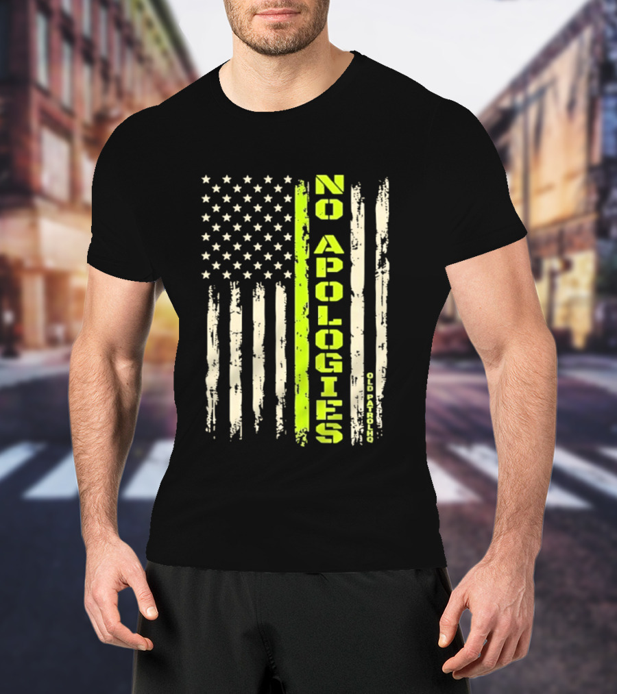 No Apologies Old PatrolHQ Distressed American Flag Vertical Stripes Stars T-Shirt