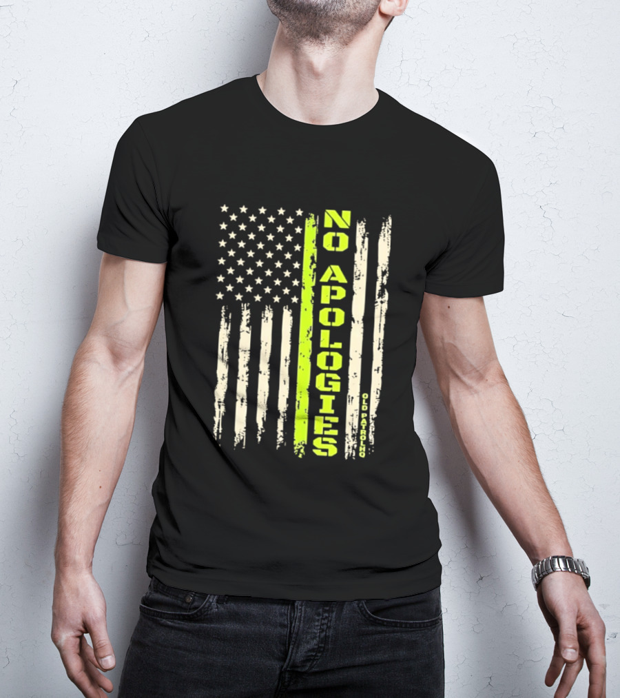 No Apologies Old PatrolHQ Distressed American Flag Vertical Stripes Stars T-Shirt