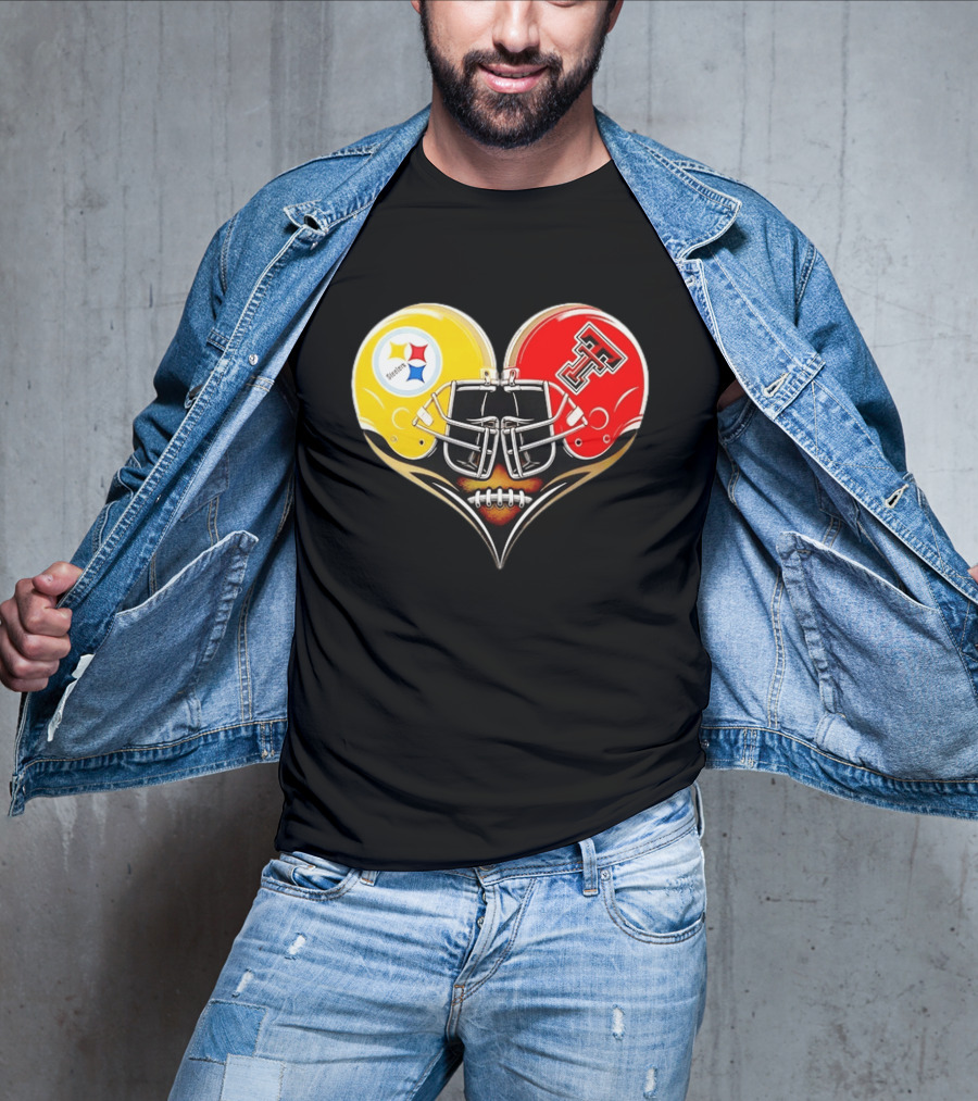 Pittsburgh Steelers Texas Tech Red Raiders Football Helmets Heart T-Shirt