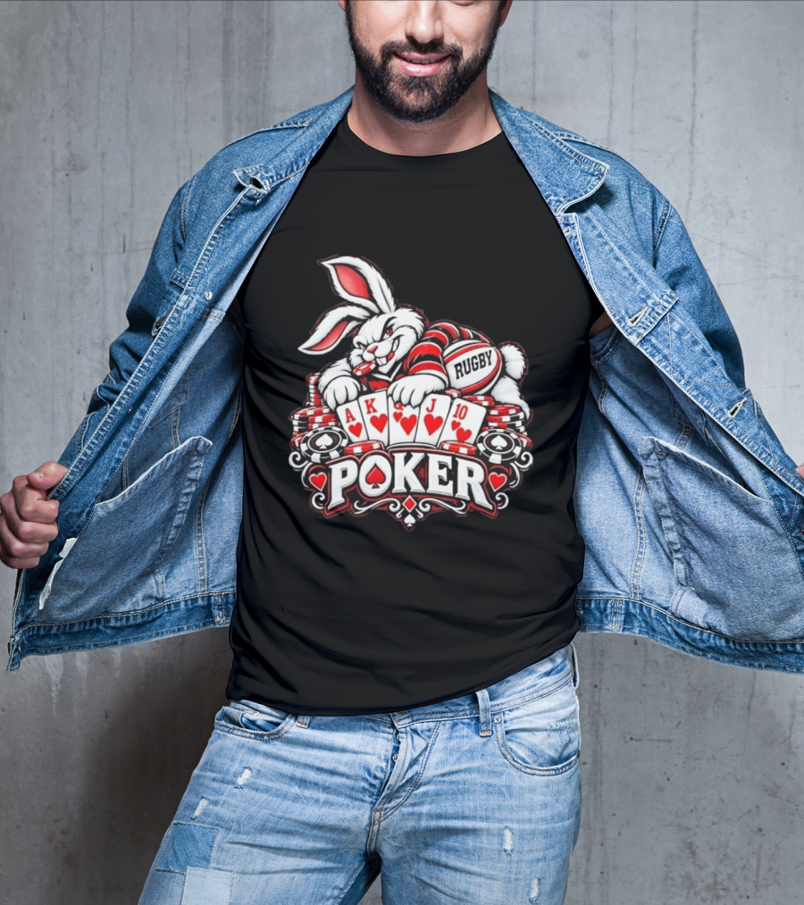Rugby Poker Rabbit Royal Flush Card Game T-Shirt
