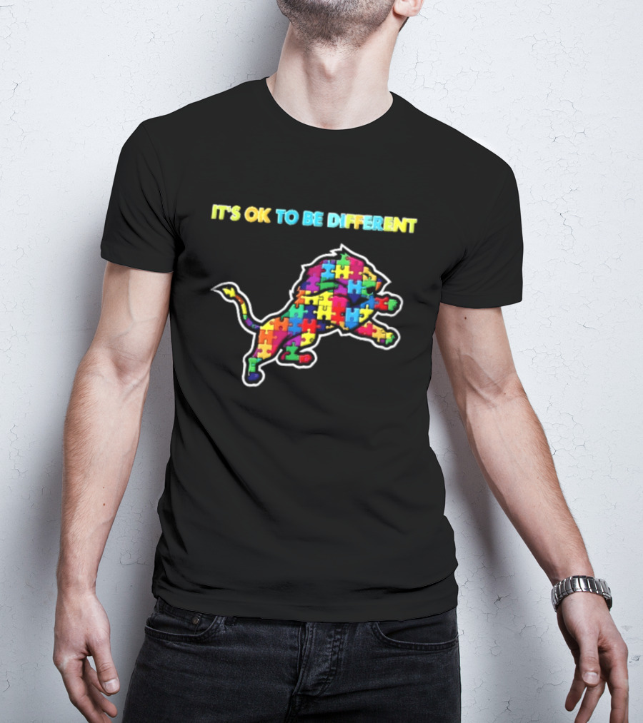 Detroit Lions It's OK To Be Different Colorful Jigsaw Puzzle T-Shirt