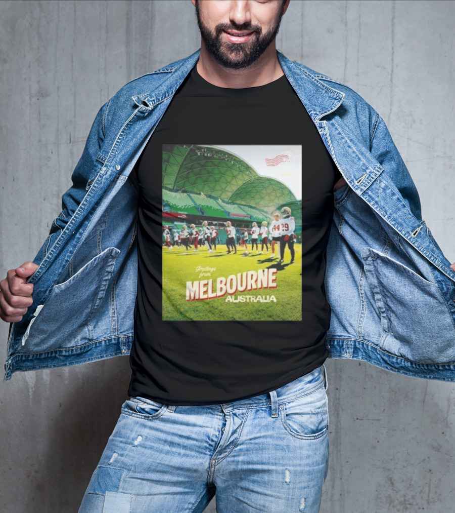San Francisco 49ers Greetings From Melbourne Australia Day 4 Football Practice T-Shirt
