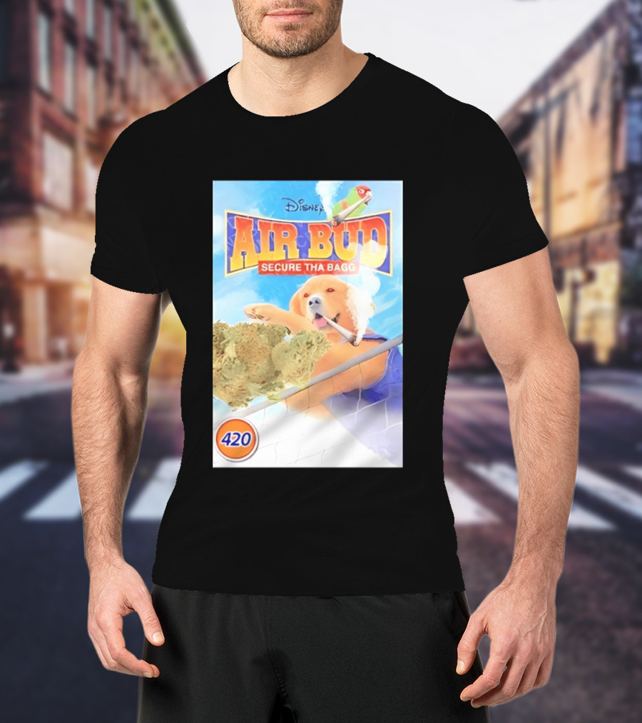 Disney Air Bud Secure Tha Bagg 420 Meme Basketball Dog Smoking T-Shirt
