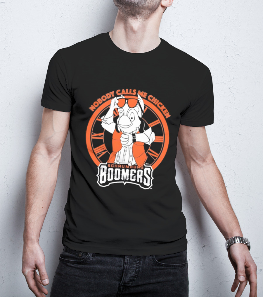 Schaumburg Boomers Nobody Calls Me Chicken Baseball Team Orange And White T-Shirt