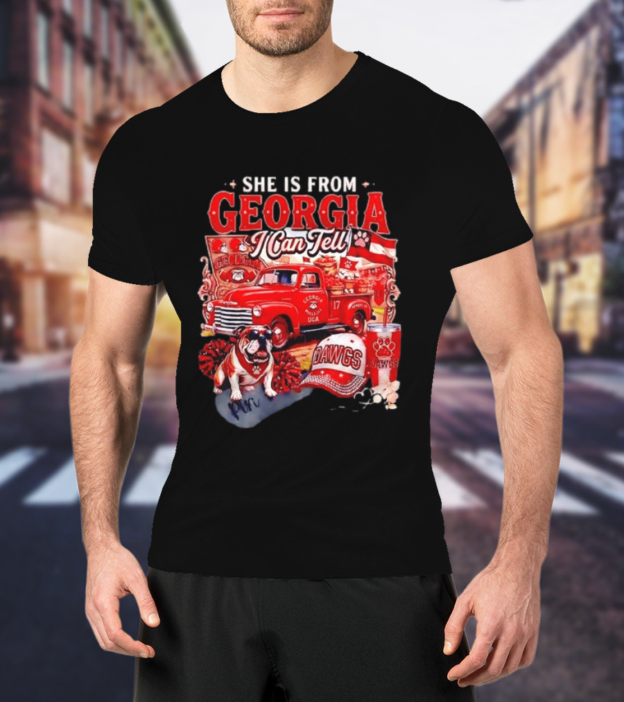 She Is From Georgia I Can Tell Bulldogs Dawgs Red Truck T-Shirt