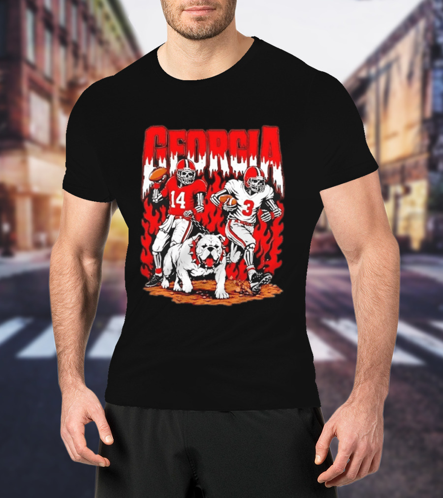 Georgia Bulldogs Football Skeleton Players 14 And 3 With Bulldog T-Shirt