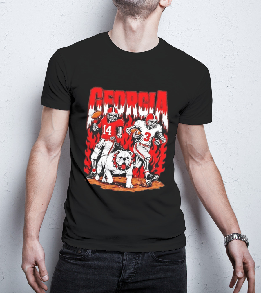Georgia Bulldogs Football Skeleton Players 14 And 3 With Bulldog T-Shirt