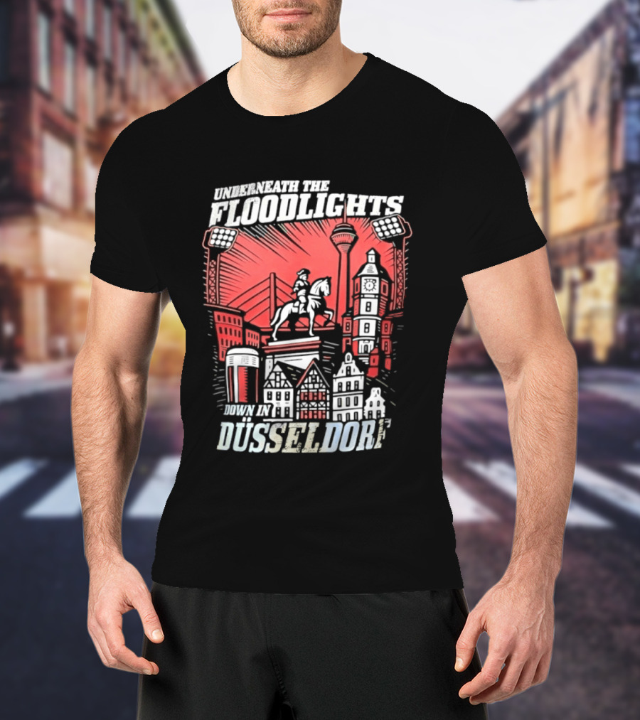 Underneath The Floodlights Düsseldorf Skyline And Equine Monument T-Shirt