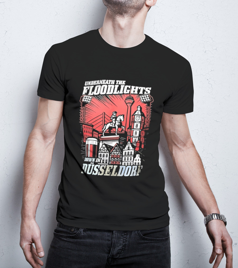 Underneath The Floodlights Düsseldorf Skyline And Equine Monument T-Shirt