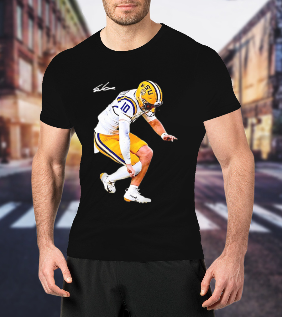 Joe Burrow LSU Tigers Number 10 Football Player Signature T-Shirt