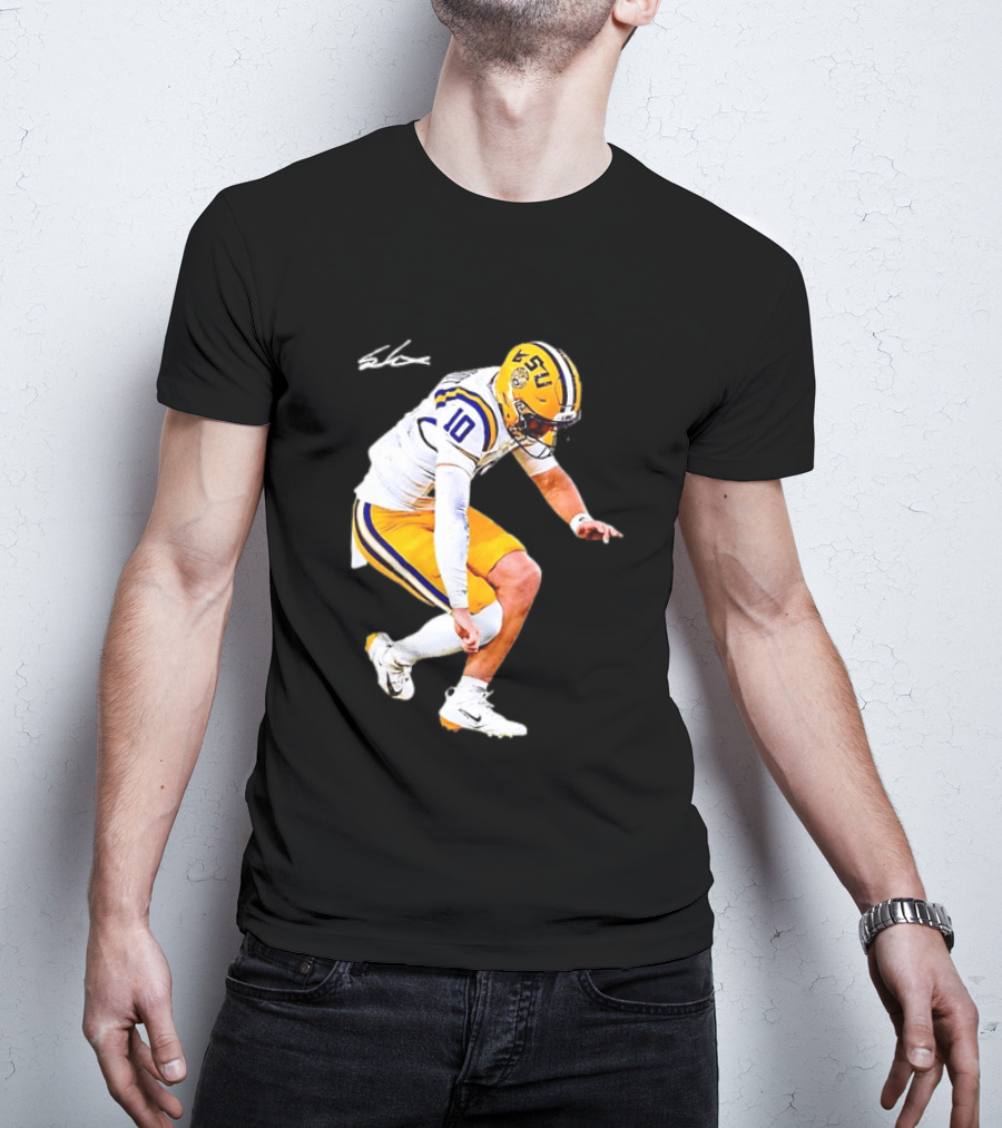 Joe Burrow LSU Tigers Number 10 Football Player Signature T-Shirt