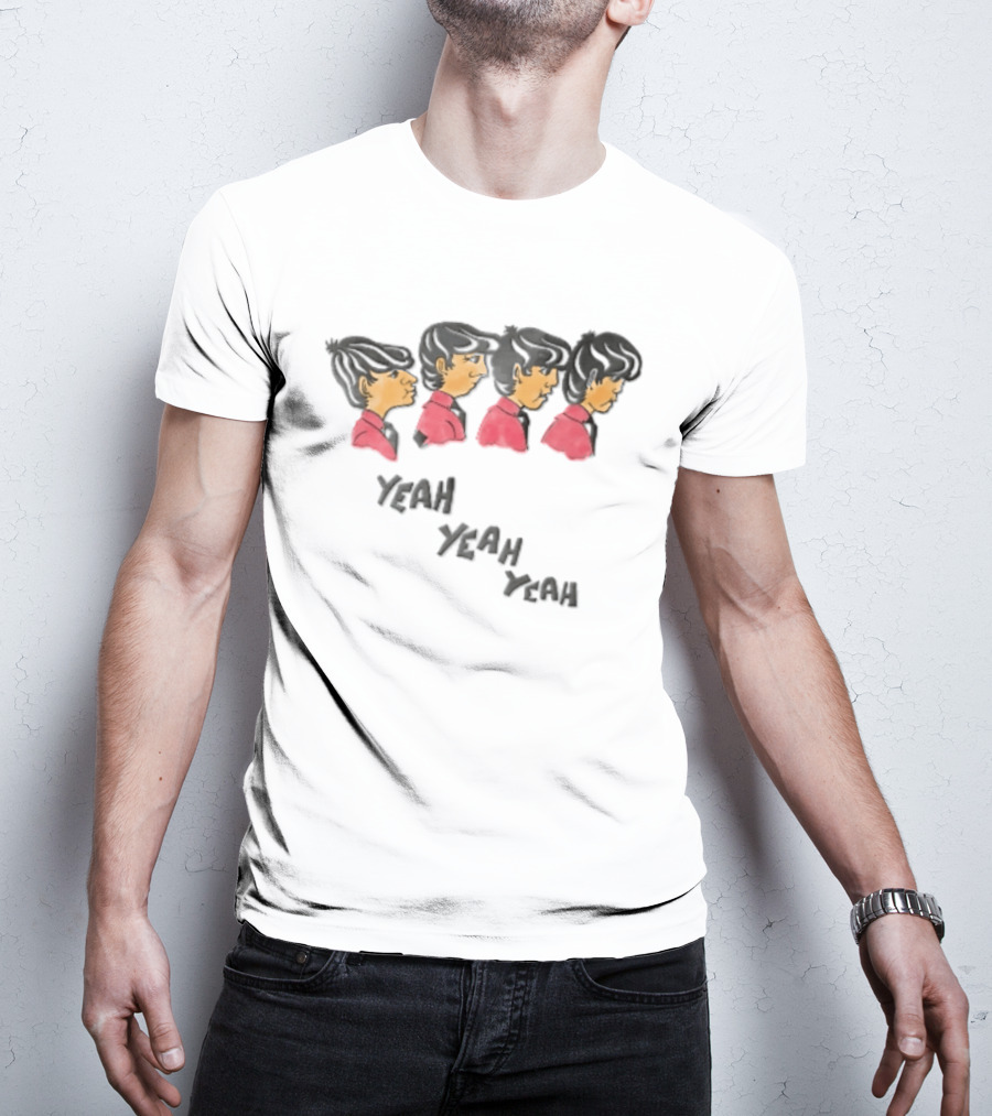 Yeah Yeah Yeah Cartoon Caricatures Four Men Red T-Shirt