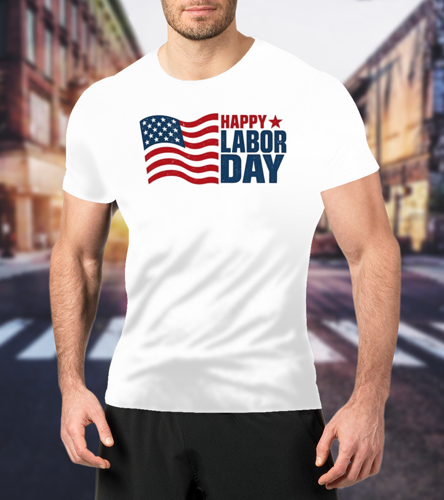 Happy Labor Day Distressed American Flag Stars Stripes T-Shirt