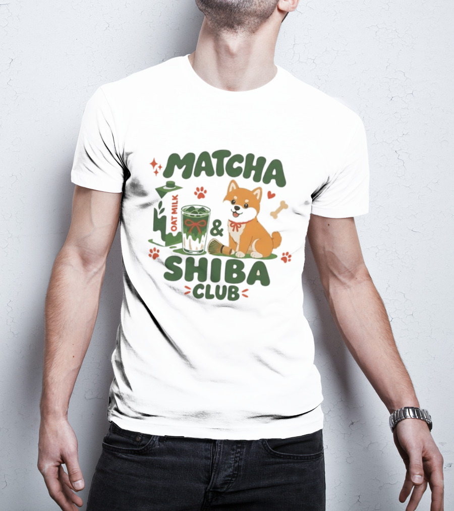 Matcha Shiba Club Oat Milk Dog Lover Tea Aesthetic T-Shirt