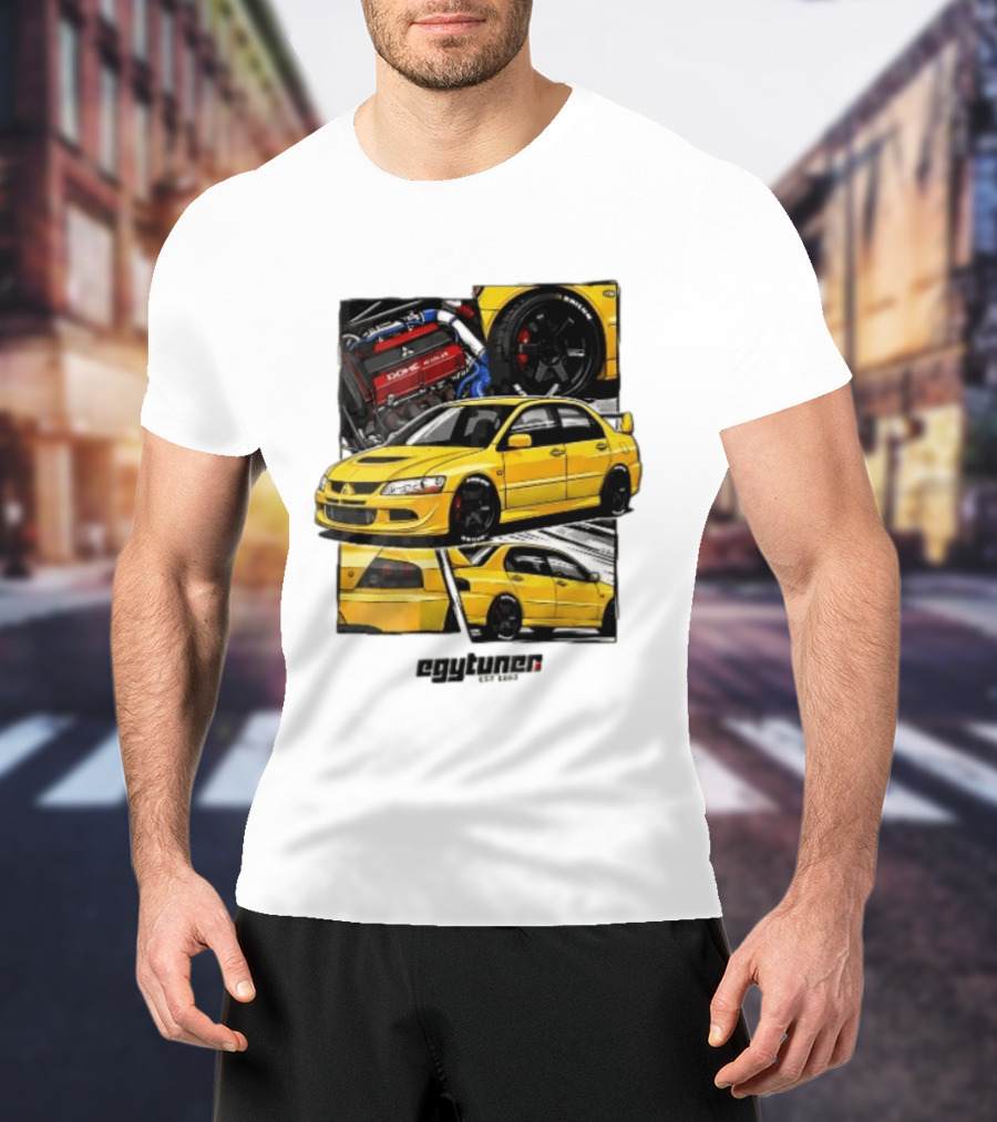 Mitsubishi Egytuner Est 2003 Yellow Lancer Evolution Engine Wheel Panels T-Shirt